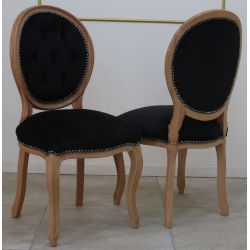 LOT 6 CHAISES MEDAILLON - Vernis naturel - Cuir Alcantara Rouge et Noir -- PROMO -20%
