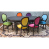 LOT 6 À 14 CHAISES MÉDAILLON MULTICOLORES EN STOCK - Bois laqué noirLOT 6 À 14 CHAISES MÉDAILLON MULTICOLORES - Bois laqué noirMulticolores = une couleur différente par chaise.Chaises Médaillon Louis XVI en hêtre 100% massif, robustes, spacieuses et confortables, adaptées aussi bien aux particuliers pour un usage quotidien qu’aux professionnels de la restauration pour une utilisation intensive.Finition du bois : laqué noir.Prix promotionnel sur stock : 199€ TTC l’unité, exclusivement sur les modèles actuellement en stock et jusqu’à épuisement des stocks.Prix sur commande : 249€ TTC l’unité.Minimum de commande : 6 chaises.Nous disposons en permanence d’environ 8 à 12 couleurs de velours moderne en stock. Près de 800 couleurs et références de tissus sont disponibles sur commande, avec différentes matières comme le simili cuir, le lin, le coton, etc.Le stock disponible immédiatement est exclusivement proposé en velours moderne.Les couleurs disponibles en stock sont visibles dans notre catalogue, rubrique « Velours moderne ». Pour les fabrications sur commande, consultez également toutes les autres rubriques de tissus et revêtements.Hauteur d’assise : 48/50 cmHauteur totale : 100/101 cmLargeur d’assise : 48/50 cm