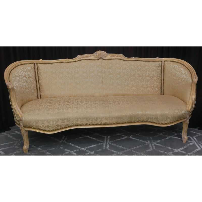 Canapé Marquise Style Baroque - Bois patine or et blanc et tissus crème et blanc