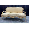 Canapé Cabriolet Baroque de Style Louis XV - Bois patine or et blanc et tissus crème et blanc