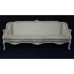 Canapé Cabriolet Baroque de Style Louis XV - Bois patine or et blanc et tissus crème et blanc