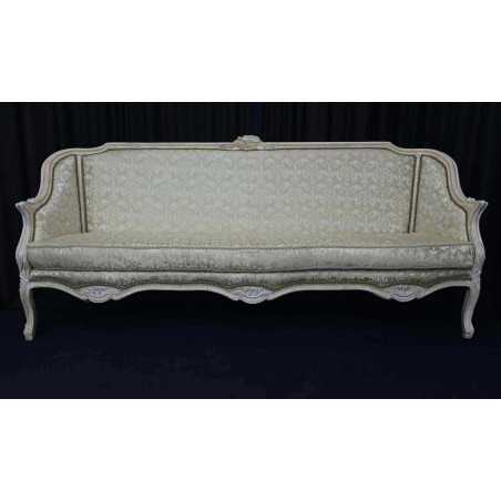 Canapé Cabriolet Baroque de Style Louis XV - Bois patine or et blanc et tissus crème et blanc