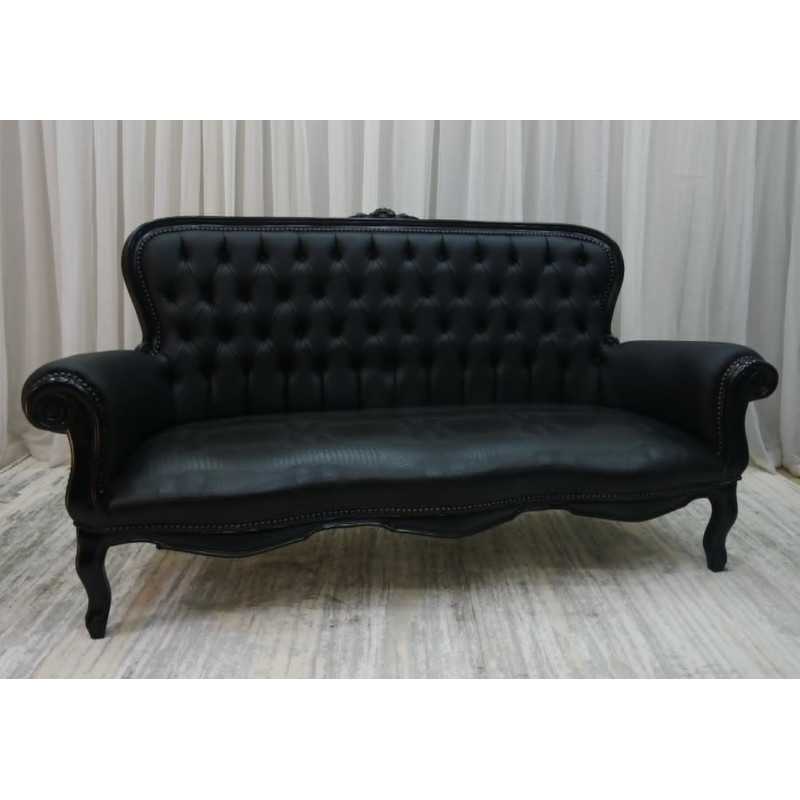 Canapé Cabriolet Chesterfield - Bois laqué noir Simili cuir Croco noir