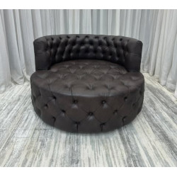 Canapé Rond Chesterfield - Simili Cuir Capitonné Marron