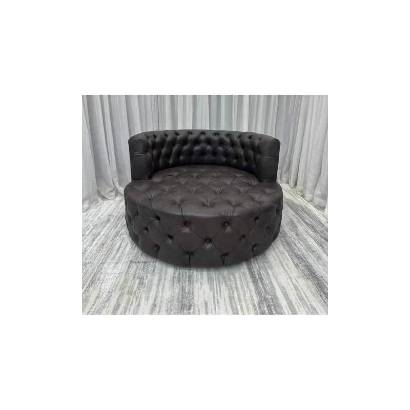 Canapé Rond Chesterfield - Simili Cuir Capitonné Marron