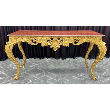 CONSOLE STYLE BAROQUE - OR RELIEFS CUIVRE - MARBRE ROUGE - 160cm - PROMO