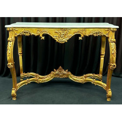 CONSOLE STYLE BAROQUE - FEUILLE D'OR - MARBRE ROUGE - 115cm