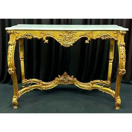 CONSOLE STYLE BAROQUE - FEUILLE D'OR - MARBRE ROUGE - 115cm