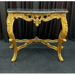 CONSOLE STYLE BAROQUE - FEUILLE D'OR - MARBRE NOIR - 110cm