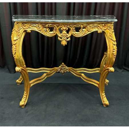 CONSOLE STYLE BAROQUE - FEUILLE D'OR - MARBRE NOIR - 110cm