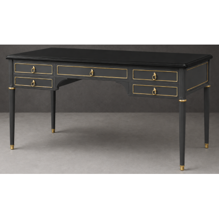 Bureau Style Louis XVI - Largeur 140cm - Profondeur 70cm - Bois laqué gris et noirBureau Style Louis XVI sur commande avec un livraison sous 2 mois en moyenne.Pour les produits sur commande, la commande s’effectue par e-mail après réception et validation d’un devis. Lors de votre demande, merci de préciser le modèle souhaité, la teinte et la finition du bois, les dimensions désirées ainsi que les éventuelles options de personnalisation. Vous recevrez en retour un devis personnalisé, accompagné des instructions nécessaires pour passer votre commande ainsi que de notre RIB pour le règlement de l’acompte de 50%.La livraison est proposée au tarif unique de 349€ TTC dans toute la France continentale, quels que soient le nombre de meubles commandés, leur volume ou la distance à parcourir. Nous effectuons nous-mêmes la livraison de nos meubles, sans faire appel à un transporteur ni à un sous-traitant. Chaque bureau est soigneusement protégé dans notre véhicule à l’aide de couvertures épaisses et de mousses de calage afin de limiter les risques de chocs, de rayures ou de détérioration pendant le trajet.