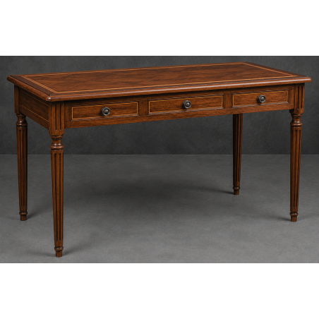 Bureau Style Louis XVI - Largeur 140cm - Profondeur 70cm - Bois vernis chene moyenBureau Style Louis XVI sur commande avec un livraison sous 2 mois en moyenne.Pour les produits sur commande, la commande s’effectue par e-mail après réception et validation d’un devis. Lors de votre demande, merci de préciser le modèle souhaité, la teinte et la finition du bois, les dimensions désirées ainsi que les éventuelles options de personnalisation. Vous recevrez en retour un devis personnalisé, accompagné des instructions nécessaires pour passer votre commande ainsi que de notre RIB pour le règlement de l’acompte de 50%.La livraison est proposée au tarif unique de 349€ TTC dans toute la France continentale, quels que soient le nombre de meubles commandés, leur volume ou la distance à parcourir. Nous effectuons nous-mêmes la livraison de nos meubles, sans faire appel à un transporteur ni à un sous-traitant. Chaque bureau est soigneusement protégé dans notre véhicule à l’aide de couvertures épaisses et de mousses de calage afin de limiter les risques de chocs, de rayures ou de détérioration pendant le trajet.