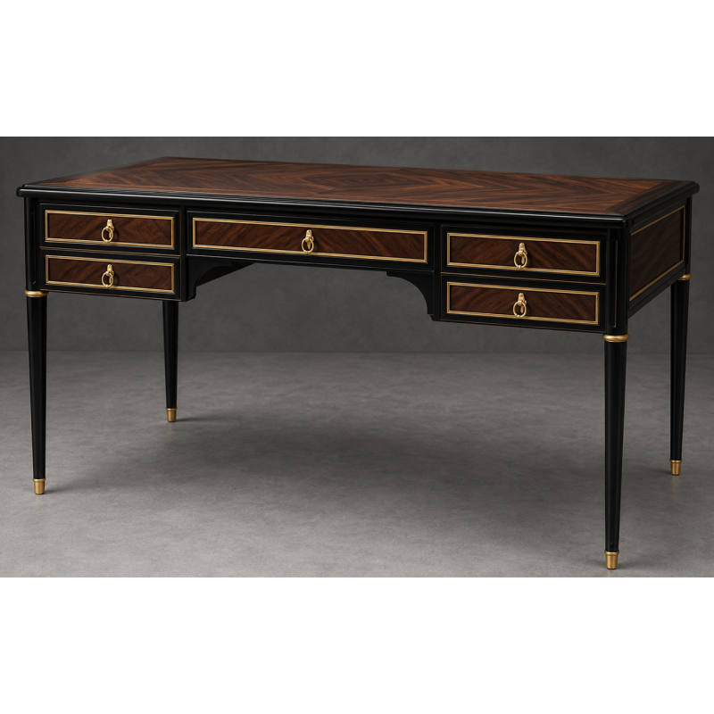 Bureau Style Louis XVI - Largeur 140cm - Profondeur 70cm - Bois en marqueterieBureau Style Louis XVI sur commande avec un livraison sous 2 mois en moyenne.Pour les produits sur commande, la commande s’effectue par e-mail après réception et validation d’un devis. Lors de votre demande, merci de préciser le modèle souhaité, la teinte et la finition du bois, les dimensions désirées ainsi que les éventuelles options de personnalisation. Vous recevrez en retour un devis personnalisé, accompagné des instructions nécessaires pour passer votre commande ainsi que de notre RIB pour le règlement de l’acompte de 50%.La livraison est proposée au tarif unique de 349€ TTC dans toute la France continentale, quels que soient le nombre de meubles commandés, leur volume ou la distance à parcourir. Nous effectuons nous-mêmes la livraison de nos meubles, sans faire appel à un transporteur ni à un sous-traitant. Chaque bureau est soigneusement protégé dans notre véhicule à l’aide de couvertures épaisses et de mousses de calage afin de limiter les risques de chocs, de rayures ou de détérioration pendant le trajet.