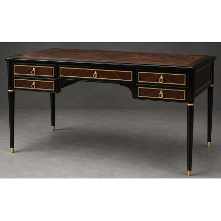 Bureau Style Louis XVI - Largeur 140cm - Profondeur 70cm - Bois en marqueterieBureau Style Louis XVI sur commande avec un livraison sous 2 mois en moyenne.Pour les produits sur commande, la commande s’effectue par e-mail après réception et validation d’un devis. Lors de votre demande, merci de préciser le modèle souhaité, la teinte et la finition du bois, les dimensions désirées ainsi que les éventuelles options de personnalisation. Vous recevrez en retour un devis personnalisé, accompagné des instructions nécessaires pour passer votre commande ainsi que de notre RIB pour le règlement de l’acompte de 50%.La livraison est proposée au tarif unique de 349€ TTC dans toute la France continentale, quels que soient le nombre de meubles commandés, leur volume ou la distance à parcourir. Nous effectuons nous-mêmes la livraison de nos meubles, sans faire appel à un transporteur ni à un sous-traitant. Chaque bureau est soigneusement protégé dans notre véhicule à l’aide de couvertures épaisses et de mousses de calage afin de limiter les risques de chocs, de rayures ou de détérioration pendant le trajet.