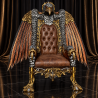 FAUTEUIL TRÔNE "AIGLE ROYAL" DE STYLE BAROQUE - ÉDITION LIMITÉELes Meubles DOBOIS vous propose cet imposant fauteuil trône de style baroque, fabriqué dans nos ateliers selon des méthodes traditionnelles.Structure en hêtre 100 % massif avec un important travail de sculpture réalisé à la main au ciseau à bois. Le dossier est dominé par une spectaculaire tête d’aigle entourée de grandes ailes sculptées. Finition travaillée en plusieurs tons : doré, argenté et cuivré, afin de faire ressortir chaque plume, relief et détail de la sculpture.Assise et dossier garnis de cuir marron, avec dossier capitonné pour renforcer l’aspect majestueux du fauteuil.Ce modèle peut également être fabriqué sur commande avec différents tissus, cuirs, simili cuirs, coloris et finitions de bois.Livraison assurée par nos soins, avec protection du fauteuil dans des couvertures et mousses de calage pendant le transport.