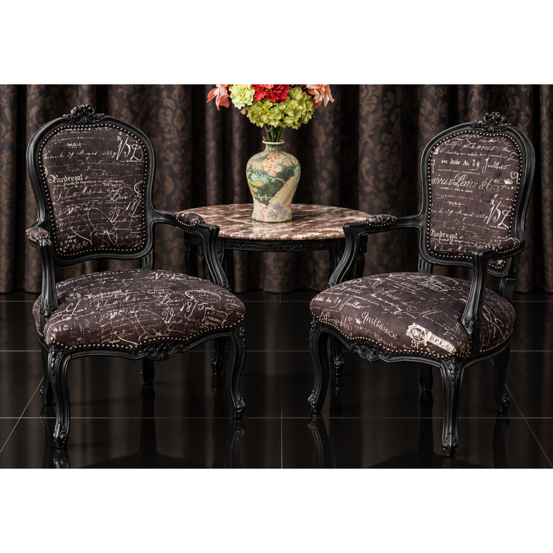 LOT 2 FAUTEUILS CABRIOLET - Bois laqué noirLes Meubles DOBOIS vous propose ce lot de 2 fauteuils Cabriolet de style Louis XV, fabriqués dans nos ateliers en bois de hêtre massif laqué noir.Assise de 45cm de hauteur garnis à l'ancienne (crin, ressorts et sangles).Ce modèle peut également être fabriqué sur commande avec un large choix de tissus, velours, lin, coton, simili cuir ou cuir, ainsi que différentes finitions de bois.Livraison possible par nos soins, avec protection individuelle des fauteuils dans des couvertures et mousses de calage pendant le transport.