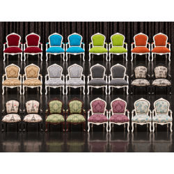 LOT 24 FAUTEUILS CABRIOLET STYLE LOUIS XV - Couleurs aléatoires, prix promo dépareilléLes Meubles DOBOIS vous propose une offre spéciale sur un lot de 24 fauteuils Cabriolet de style Louis XV, fabriqués dans nos ateliers en bois de hêtre 100 % massif.PRIX PROMO : 249 € TTC l’unité, soit 207,50 € HT, au lieu de 349 € TTC, soit 290,83 € HT.Prix total des 24 fauteuils : 5 976 € TTC / 4 980 € HT au lieu de 8 376 € TTC / 6 980 € HT. Soit une remise totale de 2 400 € TTC.Les structures peuvent présenter différentes finitions : bois laqué, cérusé, ou finition à la feuille d’or, patinée ou non. Garniture tapissier traditionnelle réalisée avec crin, ressorts et sangles.Finition avec véritable cloutage réalisé clou par clou, généralement avec des clous bronze ou dorés selon la teinte du bois et le tissu.Cette offre est réservée aux clients acceptant un assortiment dépareillé. Les couleurs, tissus et finitions sont aléatoires, à l’unité ou par paire selon les disponibilités. Aucune sélection de couleur n’est possible sur cette fiche produit. Les fauteuils sont sélectionnés dans nos stocks, des plus anciens aux plus récents.Livraison possible par nos soins, avec protection individuelle dans des couvertures et mousses de calage.