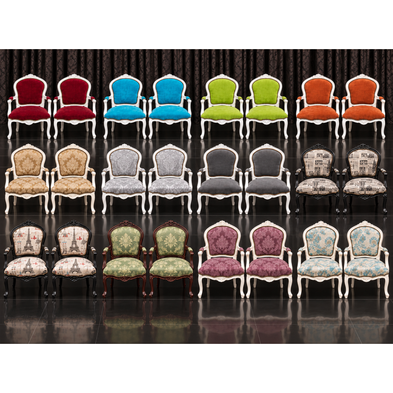 LOT 24 FAUTEUILS CABRIOLET STYLE LOUIS XV - Couleurs aléatoires, prix promo dépareilléLes Meubles DOBOIS vous propose une offre spéciale sur un lot de 24 fauteuils Cabriolet de style Louis XV, fabriqués dans nos ateliers en bois de hêtre 100 % massif.PRIX PROMO : 249 € TTC l’unité, soit 207,50 € HT, au lieu de 349 € TTC, soit 290,83 € HT.Prix total des 24 fauteuils : 5 976 € TTC / 4 980 € HT au lieu de 8 376 € TTC / 6 980 € HT. Soit une remise totale de 2 400 € TTC.Les structures peuvent présenter différentes finitions : bois laqué, cérusé, ou finition à la feuille d’or, patinée ou non. Garniture tapissier traditionnelle réalisée avec crin, ressorts et sangles.Finition avec véritable cloutage réalisé clou par clou, généralement avec des clous bronze ou dorés selon la teinte du bois et le tissu.Cette offre est réservée aux clients acceptant un assortiment dépareillé. Les couleurs, tissus et finitions sont aléatoires, à l’unité ou par paire selon les disponibilités. Aucune sélection de couleur n’est possible sur cette fiche produit. Les fauteuils sont sélectionnés dans nos stocks, des plus anciens aux plus récents.Livraison possible par nos soins, avec protection individuelle dans des couvertures et mousses de calage.