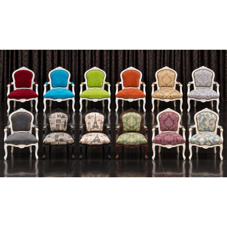LOT 12 FAUTEUILS CABRIOLET STYLE LOUIS XV - Couleurs aléatoires, prix promo dépareilléLes Meubles DOBOIS vous propose une offre spéciale sur un lot de 12 fauteuils Cabriolet de style Louis XV, fabriqués dans nos ateliers en bois de hêtre 100 % massif.PRIX PROMO : 279 € TTC l’unité, soit 232,50 € HT, au lieu de 349 € TTC, soit 290,83 € HT.Prix total des 12 fauteuils : 3 348€ TTC / 2 790€ HT au lieu de 4 188 €TTC / 3 490€ HT.Les structures peuvent présenter différentes finitions : bois laqué, cérusé ou finition à la feuille d’or, patinée ou non. Garniture tapissier traditionnelle réalisée avec crin, ressorts et sangles.Véritable cloutage réalisé clou par clou, généralement avec des clous bronze ou dorés suivant la teinte du bois et le tissu.Cette offre est réservée aux clients souhaitant un assortiment dépareillé. Les couleurs, tissus et finitions sont aléatoires, avec des fauteuils pouvant être assortis à l’unité ou par paire selon nos disponibilités. Aucune sélection de couleur n’est possible sur cette fiche produit, ce qui permet de proposer ce tarif promotionnel.Les fauteuils sont sélectionnés dans nos stocks, des modèles les plus anciens aux plus récents.Livraison possible par nos soins, avec protection individuelle dans des couvertures et mousses de calage.