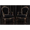 LOT 2 FAUTEUILS CABRIOLET - Bois vernis noir poncé brutLes Meubles DOBOIS vous propose une paire de fauteuil cabriolet de style Louis XVI, disponible en stock et fabriquée dans nos ateliers selon des méthodes traditionnelles.Structure en hêtre 100% massif avec une finition vernis noir et poncé à la main sur les reliefs pour faire apparaître le bois brut en dessous. Garniture traditionnelle avec ressorts, crin et sangles, pour une assise confortable et durable.Ce modèle peut également être fabriqué sur commande avec un large choix de tissus : velours, lin, coton, simili cuir, cuir, ainsi que différentes finitions de bois.Livraison assurée par nos soins, avec protection individuelle des fauteuils dans des couvertures et mousses de calage pendant le transport.