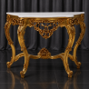 CONSOLE DE STYLE BAROQUE - OR RELIEFS CUIVRE - MARBRE BLANC CREME - 125cm - PROMO -20%Magnifique Console Baroque en bois doré à la feuille d'or, patiné cuivré dans les reliefs. Fabricaiton dans nos atelier en bois de hêtre 100% massif, sculpé à la main, chaque pièce est donc unique. Plateau en Marbre blanc.Possibilité de fabrication sur mesure avec choix des dimensions, de la forme, du modèle et des finitions : bois laqué, vernis ou marqueterie. Consultez notre catalogue pour découvrir toutes les options disponibles.