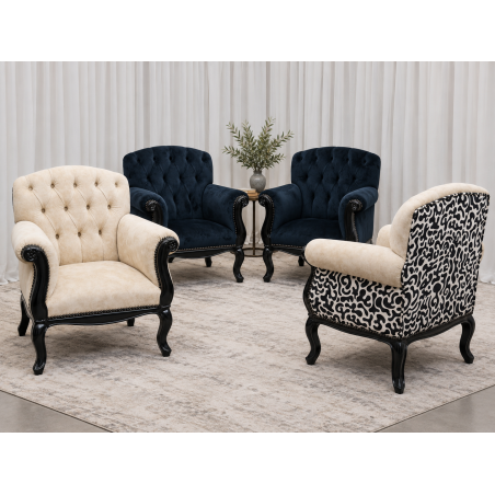 LOT DE 4 FAUTEUILS STYLE LOUIS XV DE SALLE D'ATTENTE - DESTOCKAGE -50%Les Meubles DOBOIS vous propose ce lot de 4 fauteuils Bergères de Style Louis XV spécialement adaptés aux salles d’attente, chambres, bureaux ou petits espaces.Ces fauteuils sont volontairement plus compacts qu’un fauteuil de salon traditionnel afin de permettre un véritable gain de place tout en conservant le confort et l’esthétique d’une Bergère de style. Pas adapté aux personne forte de plus de 115kg ou de plus d'1m80.Structure en hêtre massif.  Garniture traditionnelle avec sangles et crin.Produit proposé avec une remise exceptionnelle de 50 %.Attention :  Produit en déstockage non livrable, enlèvement directement dans nos locaux à Buzançais (36500), dans l’Indre. Une livraison peut toutefois être organisée si ces fauteuils sont achetés dans la même commande que d’autres produits non soldés et non déclassés.
