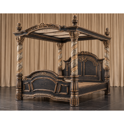 Lit à Baldaquin Italien Style Baroque 160x200 - Bois Chêne Hêtre brut - Les Meubles DOBOISFabriqué en hêtre 100% massif, ce lit à baldaquin de style baroque italien se distingue par ses nombreuses sculptures réalisées à la main au ciseau à bois.Sa finition actuelle est réalisée avec un vernis au tampon noir Napoléon, ensuite poncé manuellement sur les reliefs afin de faire apparaître le bois brut en dessous et accentuer les détails des sculptures.Ce modèle est disponible en largeur intérieure 160, 180 et 200cm.Chaque lit peut être entièrement personnalisé selon vos envies : tissu, capitonnage, dimensions, finition du bois, couleurs et différentes options. Plus de 800 choix de tissus, matières, teintes et finitions permettent de composer un modèle adapté à votre décoration.De nombreuses finitions de bois sont proposées : bois naturel, vernis, cérusé blanc ou noir, laqué blanc, gris ou noir, feuille d'or patinée, finition or riche et autres finitions sur demande.Toutes nos finitions de bois, tissus et options sont présentées dans la rubrique CATALOGUE FINITIONS sur www.dobois.comLa livraison est assurée directement par Les Meubles DOBOIS. Le mobilier est protégé avec des couvertures épaisses et de la mousse de calage, sans passage par un transporteur classique.