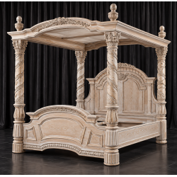 Lit à Baldaquin Italien Style Baroque 160x200 - Bois Cérusé Blanc - Les Meubles DOBOISLit à baldaquin italien de style baroque, un modèle spectaculaire inspiré du mobilier des palais et demeures anciennes.Entièrement personnalisable, ce lit à baldaquin peut être fabriqué selon vos envies : dimensions, tissu, finition du bois, capitonnage, couleurs et nombreuses options. Plus de 800 choix de tissus, matières, teintes et finitions sont disponibles pour créer un lit unique adapté à votre décoration.Nos lits baldaquin sont fabriqués en hêtre 100% massif, avec des sculptures réalisées à la main au ciseau à bois. Plusieurs finitions sont proposées : bois naturel, vernis, cérusé blanc ou noir, laqué blanc, gris ou noir, feuille d'or patinée, finition or riche ou autres finitions sur demande.Disponible en largeur intérieur 160, 180 et 200cm. D'autres dimensions peuvent être étudiées pour une fabrication sur mesure.Retrouvez toutes nos finitions de bois, tissus et options dans la rubrique CATALOGUE FINITIONS sur www.dobois.comLivraison assurée directement par Les Meubles DOBOIS, avec protection par couvertures épaisses et mousse de calage, sans transporteur classique.