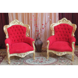 FAUTEUIL DE STYLE BAROQUE - Bois doré - Velours rouge - Fauteuil du Père Noël