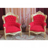 LOT 2 FAUTEUILS DE STYLE BAROQUE - Bois doré - Velours rouge - Fauteuil du Père Noël