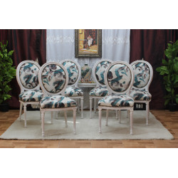 LOT 6 CHAISES MEDAILLON - Bois Cérusé Blanc