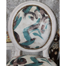 LOT 6 CHAISES MEDAILLON - Bois Cérusé Blanc