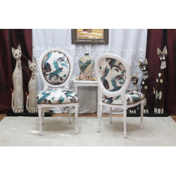LOT 6 CHAISES MEDAILLON - Bois Cérusé Blanc