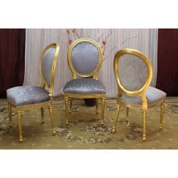 LOT 4 CHAISES MEDAILLON - Patine Or - Tissu gris