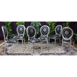 LOT 6 CHAISES MEDAILLON - Bois argent