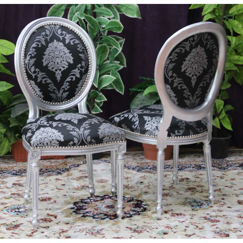 LOT 6 CHAISES MEDAILLON - Bois argent