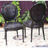 LOT 6 CHAISES MEDAILLON - Laque noir avec un revêtement bi-matière, simili cuir et velours