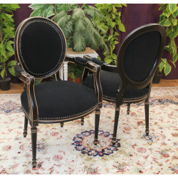 2 CHAISES MEDAILLON AVEC ACCOUDOIRS - Bois...