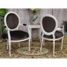 2 CHAISES MEDAILLON AVEC  ACCOUDOIRS - Bois cérusé blanc et velours gris