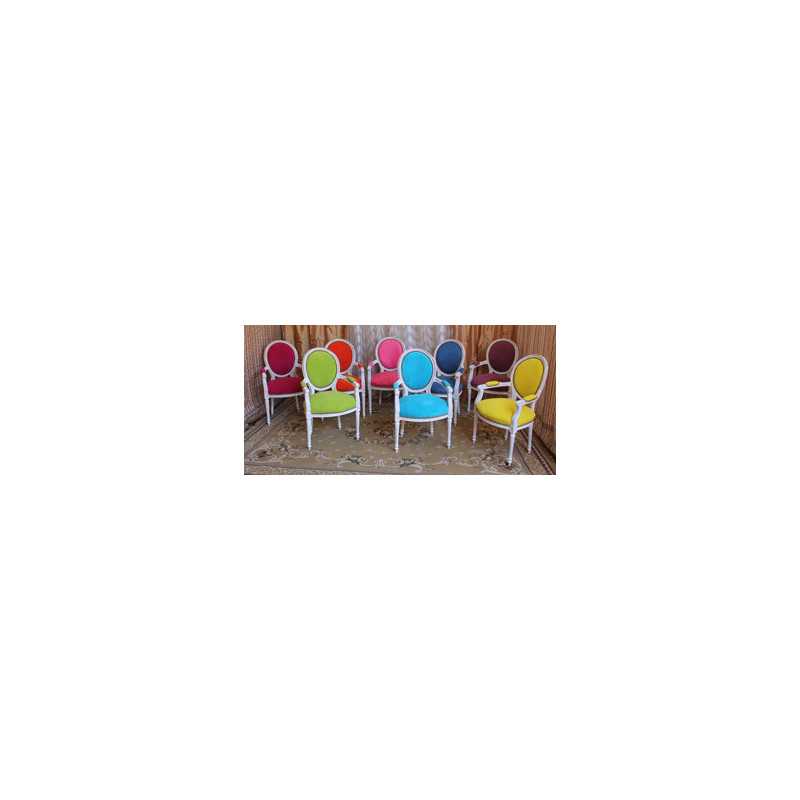 2 CHAISES MEDAILLON AVEC  ACCOUDOIRS - Ceruse Blanc et 12 Couleurs disponibles
