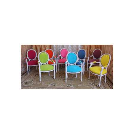 2 CHAISES MEDAILLON AVEC ACCOUDOIRS - Ceruse Blanc et 12 Couleurs disponibles