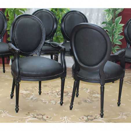 2 CHAISES MEDAILLON AVEC ACCOUDOIRS - Bois laqué noir avec un simili cuir noir