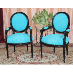2 CHAISES MEDAILLON AVEC  ACCOUDOIRS - Laque Noir et 12 Couleurs disponibles