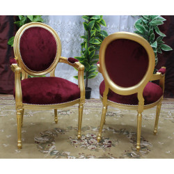 2 CHAISES MEDAILLON BAROQUE AVEC ACCOUDOIRS -...