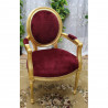 2 CHAISES MEDAILLON BAROQUE AVEC  ACCOUDOIRS - Bois feuille d'or et velours bordeaux