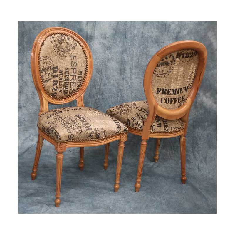 LOT 8 CHAISES MEDAILLON DONT 2 CHAISES AVEC ACCOUDOIRS - Toile de jute et bois naturel - "PROMO -20%"