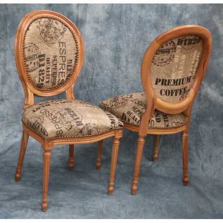 LOT 8 CHAISES MEDAILLON DONT 2 CHAISES AVEC ACCOUDOIRS - Toile de jute et bois naturel - "PROMO -20%"