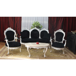 salon canapé baroque argent noir