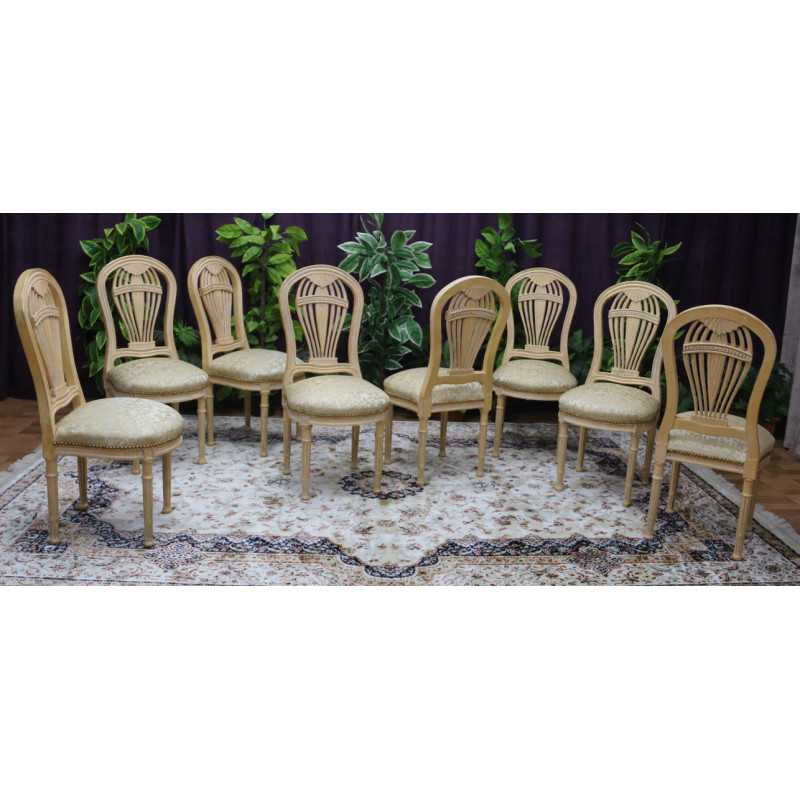 LOT 8 CHAISES MONTGOLFIERE - PATINE OR BLANC - TISSU CREME ET OR - "PROMO STOCK -20%"