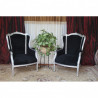Lot 2 Fauteuils Bergère 3 PANS à Oreilles de Style Louis XVI - Fauteuils Baroque - Bois argent et velours noir